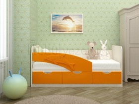 Дельфин-3 Кровать детская 3 ящика без ручек 1.6 Оранжевый глянец в Искитиме - iskitim.katalogmebeli.com | фото