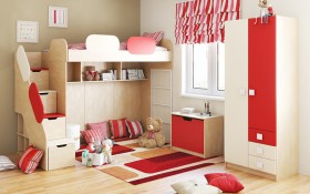 Детская комната Бэрри (Бежевый/Красный/корпус Клен) в Искитиме - iskitim.katalogmebeli.com | фото 1