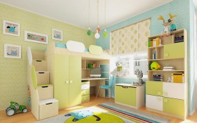 Детская комната Эппл (Зеленый/Белый/корпус Клен) в Искитиме - iskitim.katalogmebeli.com | фото 2