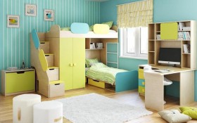 Детская комната Смайли (Желтый/Голубой/Зеленый/корпус Клен) в Искитиме - iskitim.katalogmebeli.com | фото 2