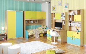 Детская комната Смайли (Желтый/Голубой/Зеленый/корпус Клен) в Искитиме - iskitim.katalogmebeli.com | фото 3