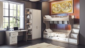 Двухъярусная кровать с лестницей с ящиками «Прованс» (Дуб Сонома трюфель/Крем) в Искитиме - iskitim.katalogmebeli.com | фото 7