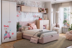 Комплект детской мебели Алина К2 Дуб мария/белый/нежно-розовый велюр в Искитиме - iskitim.katalogmebeli.com | фото