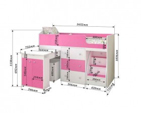 Кровать-чердак Малыш 1600 Белое дерево/Розовый в Искитиме - iskitim.katalogmebeli.com | фото 2