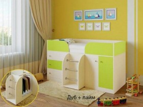 Кровать-чердак Малыш-4 Дуб молочный/Лайм в Искитиме - iskitim.katalogmebeli.com | фото
