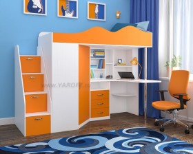 Кровать-чердак Пионер-1 Белое дерево/Оранжевый в Искитиме - iskitim.katalogmebeli.com | фото