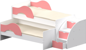 Кровать детская Матрешка выкатная с лестницей  Белый/Розовый в Искитиме - iskitim.katalogmebeli.com | фото 1