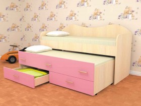 Кровать детская Нимфа двухместная 2.0 Дуб молочный/Розовый в Искитиме - iskitim.katalogmebeli.com | фото