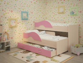 Кровать детская Радуга 1600 Млечный дуб/Розовый в Искитиме - iskitim.katalogmebeli.com | фото