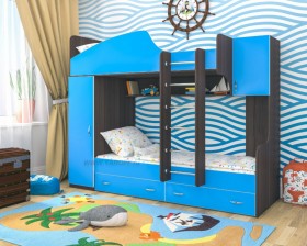 Кровать двухъярусная Юниор-2 Бодего/Голубой в Искитиме - iskitim.katalogmebeli.com | фото