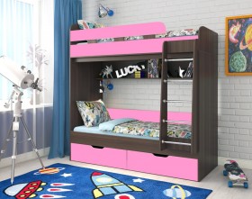 Кровать двухъярусная Юниор-5  Бодего/Розовый в Искитиме - iskitim.katalogmebeli.com | фото 1