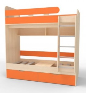 Кровать двухъярусная Юниор-5 Дуб молочный/Оранжевый в Искитиме - iskitim.katalogmebeli.com | фото