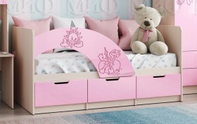Кровать Юниор-3 ((мульт) розовый металл/дуб беленый) в Искитиме - iskitim.katalogmebeli.com | фото