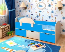 Кровать Малыш-мини с бортиком Дуб молочный/Голубой в Искитиме - iskitim.katalogmebeli.com | фото 1