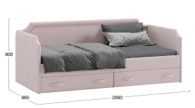 Кровать с мягкой обивкой и ящиками «Кантри» Тип 1 (900) (Велюр пудровый) в Искитиме - iskitim.katalogmebeli.com | фото 2