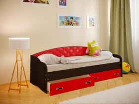 Кровать Софа-7 с мягкой спинкой (800х1900) Венге/Красный в Искитиме - iskitim.katalogmebeli.com | фото