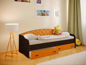 Кровать Софа-7 с мягкой спинкой (800х1900) Венге/Оранжевый в Искитиме - iskitim.katalogmebeli.com | фото