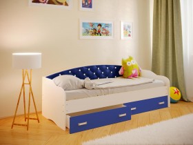 Кровать Софа-7 с мягкой спинкой со стразами (800х1900) Белый/Синий в Искитиме - iskitim.katalogmebeli.com | фото