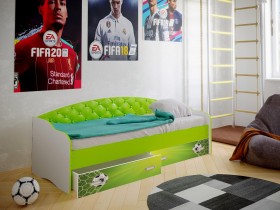 Кровать Софа-8 с мягкой спинкой фотопечать Футбол (900х2000) Белый/Лайм в Искитиме - iskitim.katalogmebeli.com | фото