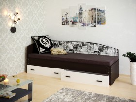 Кровать Софа-9 с мягкой спинкой с рисунком Милана (900х1900) Венге/Белый в Искитиме - iskitim.katalogmebeli.com | фото