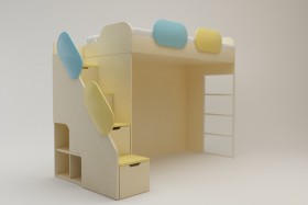 Кровать Смайли (второй ярус с лестницей/Желтый/Зеленый/Клен) в Искитиме - iskitim.katalogmebeli.com | фото