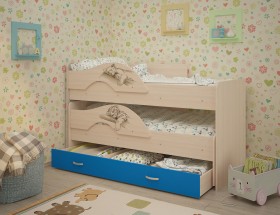 Кровать выкатная Радуга-Сафари детская 1600 Млечный дуб/Голубой в Искитиме - iskitim.katalogmebeli.com | фото