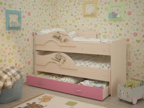 Кровать выкатная Радуга-Сафари детская 1600 Млечный дуб/Розовый в Искитиме - iskitim.katalogmebeli.com | фото