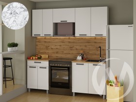 Кухня Кьяра 2.0 м с окапом (белый/карбон сакура, вулкан/26мм/мрамор итальянский) в Искитиме - iskitim.katalogmebeli.com | фото