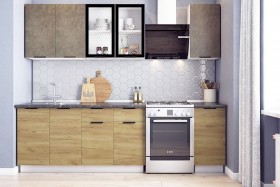 Кухонный гарнитур Стоун 2.0 (белый/камень темно-серый/акация светлая) в Искитиме - iskitim.katalogmebeli.com | фото