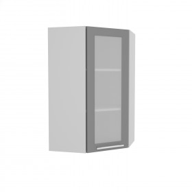 Квадро ВПУС 550 шкаф верхний угловой со стеклом высокий (Красная кожа/корпус Серый) в Искитиме - iskitim.katalogmebeli.com | фото