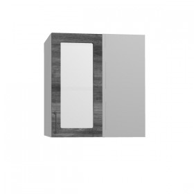 Лофт ПУС 650 шкаф верхний угловой со стеклом (Дуб бурый/корпус Серый) в Искитиме - iskitim.katalogmebeli.com | фото