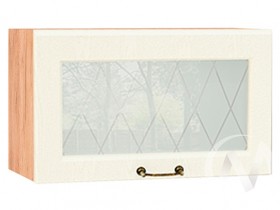 Ницца Шкаф верхний горизонтальный со стеклом ШВГС 600 (Крем/корпус дуб крафт золотой) в Искитиме - iskitim.katalogmebeli.com | фото