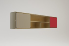Полка между шкафами 1960 Бэрри (Бежевый/Красный/корпус Клен) в Искитиме - iskitim.katalogmebeli.com | фото