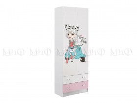 Шкаф 2-х створчатый Fashion-1 Вега (Белый/Розовый) в Искитиме - iskitim.katalogmebeli.com | фото