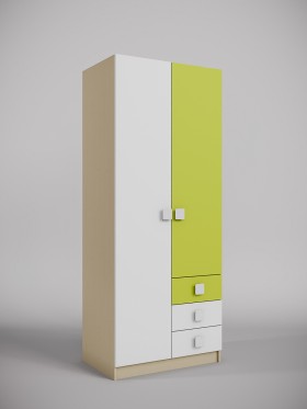 Шкаф 2-х створчатый с ящиками Эппл (Зеленый/Белый/корпус Клен) в Искитиме - iskitim.katalogmebeli.com | фото 1