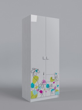Шкаф 2-х створчатый с ящиками Флёр (Белый/корпус Выбеленное дерево) в Искитиме - iskitim.katalogmebeli.com | фото 1