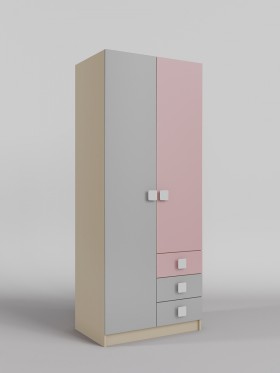 Шкаф 2-х створчатый с ящиками Грэйси (Розовый/Серый/корпус Клен) в Искитиме - iskitim.katalogmebeli.com | фото