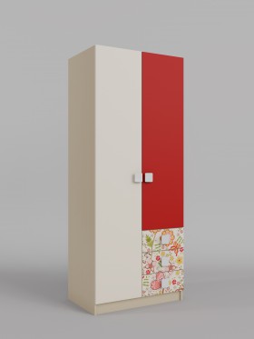 Шкаф 2-х створчатый с ящиками Ретвит (Бежевый/Красный/корпус Клен) в Искитиме - iskitim.katalogmebeli.com | фото