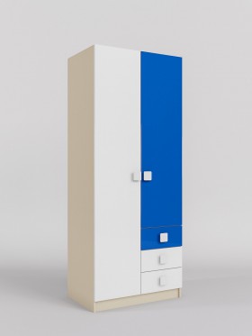 Шкаф 2-х створчатый с ящиками Скай люкс (Синий/Белый/корпус Клен) в Искитиме - iskitim.katalogmebeli.com | фото
