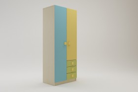 Шкаф 2-х створчатый с ящиками Смайли (Желтый/Голубой/Зеленый/корпус Клен) в Искитиме - iskitim.katalogmebeli.com | фото