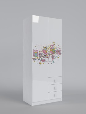 Шкаф с ящиками Совушки (Белый/Выбеленное дерево/2 створки) в Искитиме - iskitim.katalogmebeli.com | фото