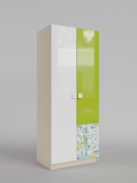 Шкаф 2-х створчатый с ящиками Твит (Белый/Зеленый/корпус Клен) в Искитиме - iskitim.katalogmebeli.com | фото 1