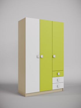Шкаф 3-х створчатый с ящиками Эппл (Зеленый/Белый/корпус Клен) в Искитиме - iskitim.katalogmebeli.com | фото