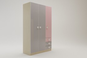 Шкаф 3-х створчатый с ящиками Грэйси (Розовый/Серый/корпус Клен) в Искитиме - iskitim.katalogmebeli.com | фото 2