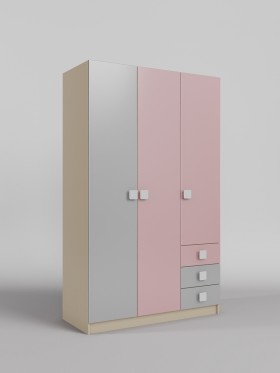 Шкаф 3-х створчатый с ящиками Грэйси (Розовый/Серый/корпус Клен) в Искитиме - iskitim.katalogmebeli.com | фото 1