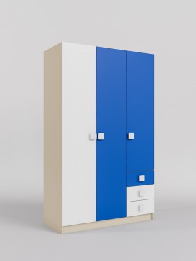 Шкаф 3-х створчатый с ящиками Скай (Синий/Белый/корпус Клен) в Искитиме - iskitim.katalogmebeli.com | фото 1