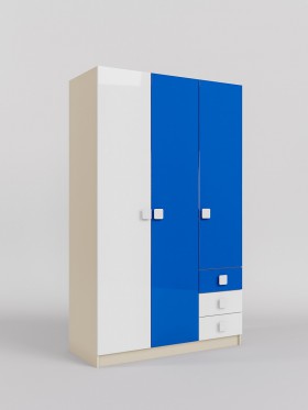 Шкаф 3-х створчатый с ящиками Скай люкс (Синий/Белый/корпус Клен) в Искитиме - iskitim.katalogmebeli.com | фото 1
