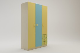 Шкаф 3-х створчатый с ящиками Смайли (Желтый/Голубой/Зеленый/корпус Клен) в Искитиме - iskitim.katalogmebeli.com | фото 1