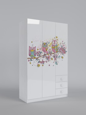 Шкаф 3-х створчатый с ящиками Совушки (Белый/корпус Выбеленное дерево) в Искитиме - iskitim.katalogmebeli.com | фото