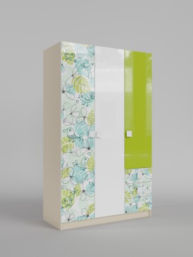 Шкаф 3-х створчатый с ящиками Твит (Белый/Зеленый/корпус Клен) в Искитиме - iskitim.katalogmebeli.com | фото